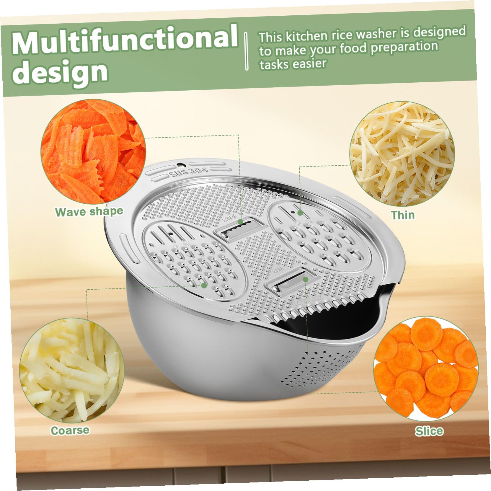 TOYANDONA Colador de Arroz de Acero Inoxidable con Base Antideslizante y Malla Fina Cuenco Multifuncional para Lavar y Escurrir Cocina Diseño Compacto y Estable