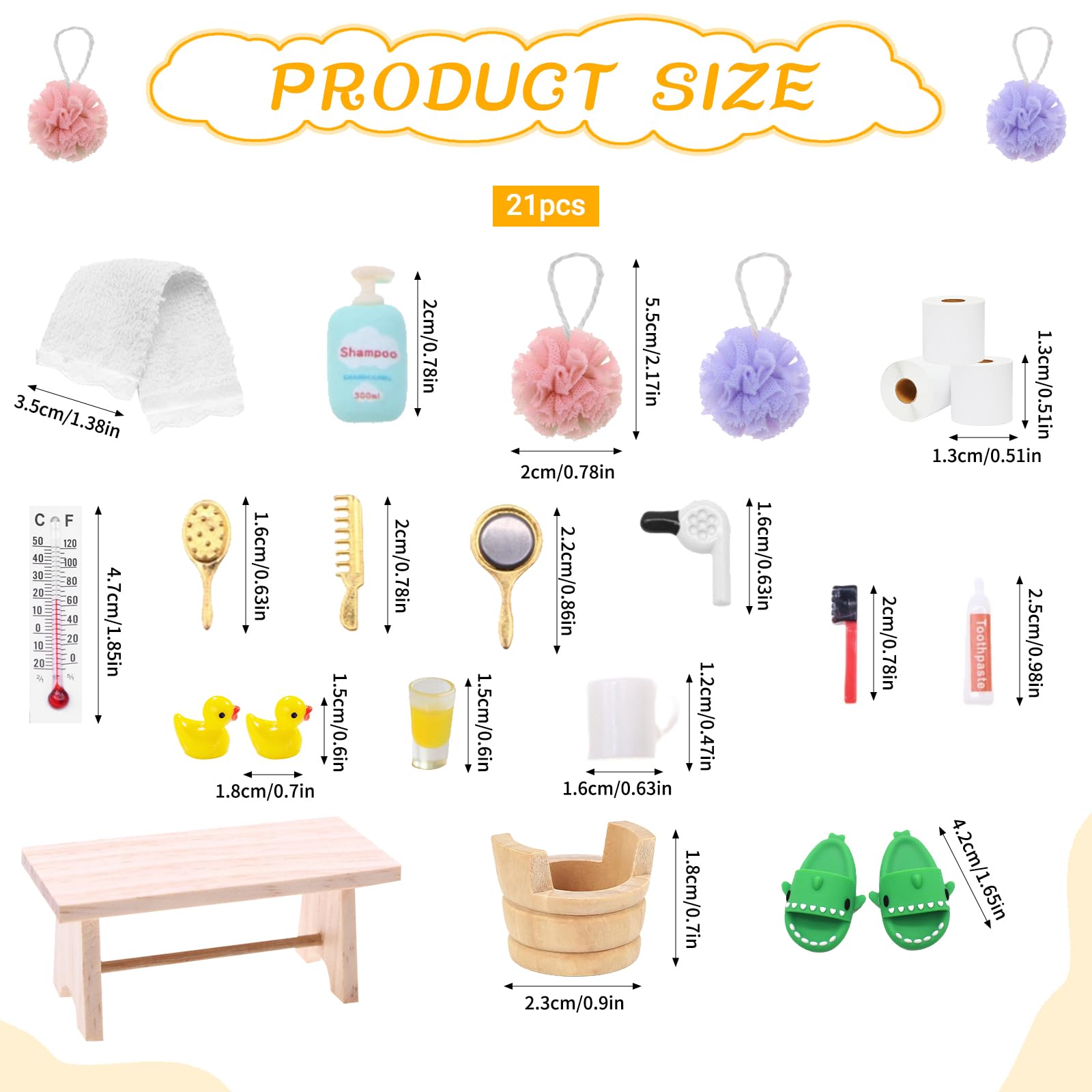 Casa De Muñecas – 62 Accesorios De Baño Para Gnomos En Miniatura, Escala 1/12, Incluye Espejo, Jabones, Cepillos Y Más
