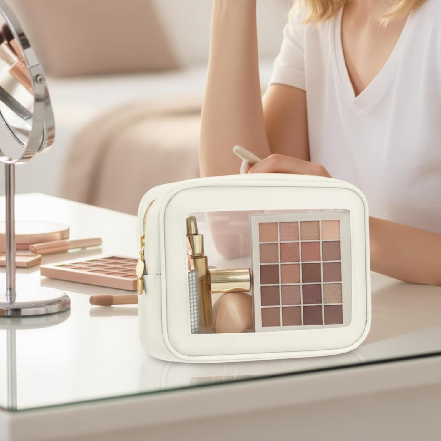 Abbylike 6 Pcs Clear Makeup Bags Mother's Day Travel Nylon Clear Cream Toiletry Bag Bulk Car Organizer Case Waterproof Toiletry Pouch with Golden Zipper for Teacher Mother Women Wedding Gift