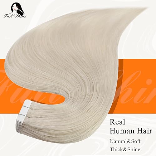 Miniatura 2 de Full Shine - Extensiones adhesivas de cabello humano de 20 pulgadas, extensiones de cabello con cinta invisible, color 1000 rubio hielo, sin