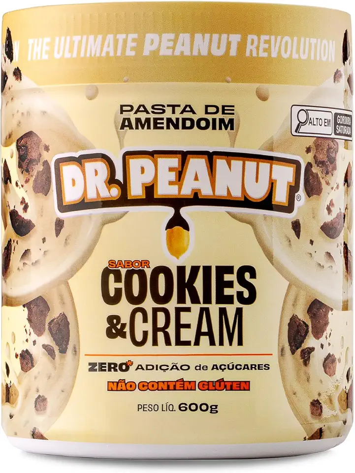 Dr. Peanut Pasta de Amendoim c/Whey Protein - Sabor Cookies & Cream, Pote 600g