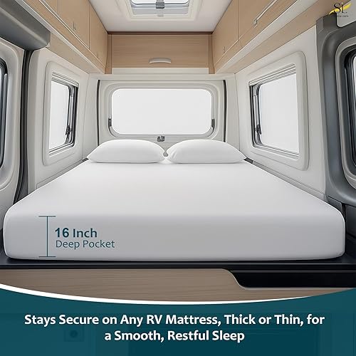 Miniatura 5 de Juego de sábanas de microfibra para autocaravana, 72 x 80 pulgadas, color blanco sólido, sábanas para campistas, caravanas y remolques de viaje, de