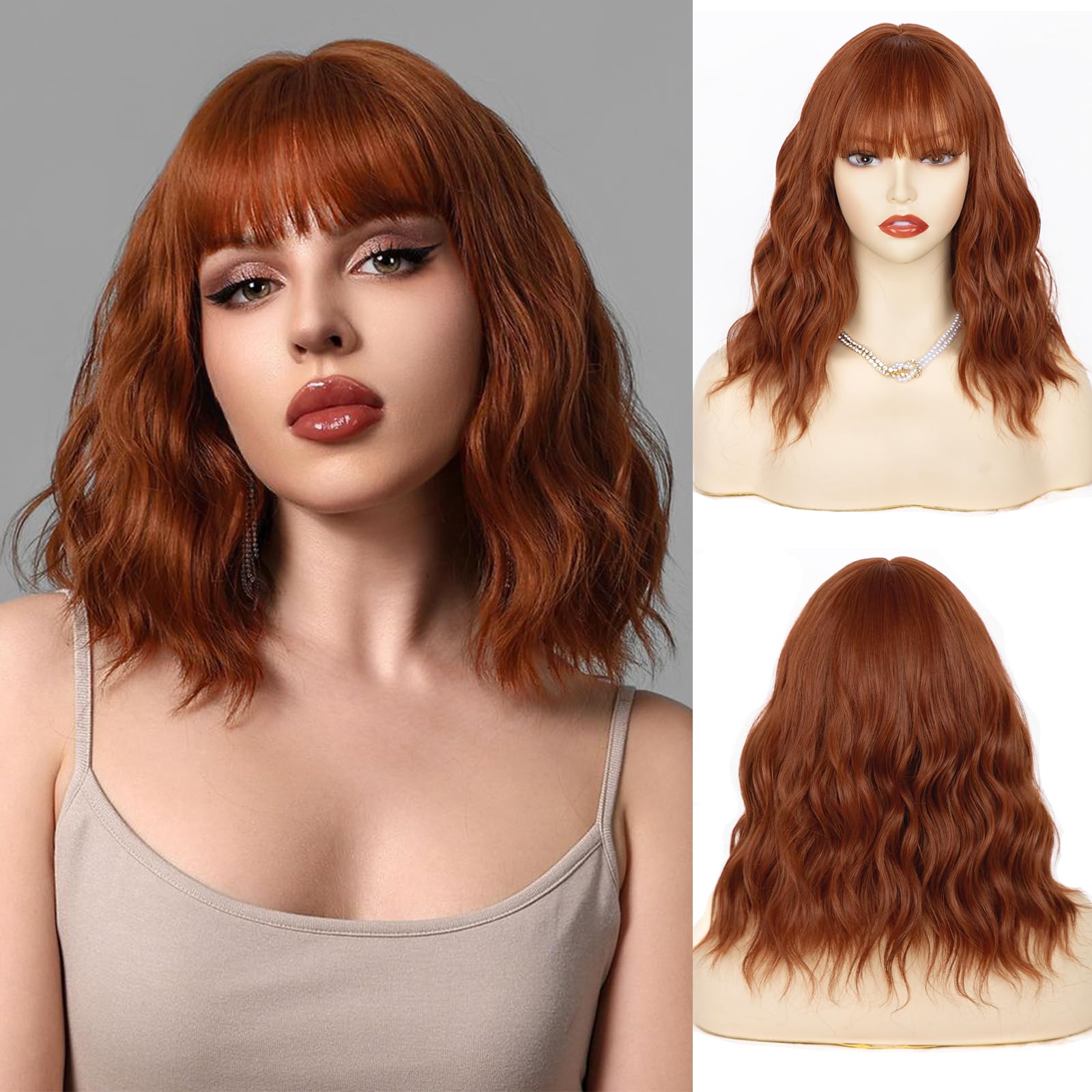 Amazon.com : NAYOO Auburn Wig with Bangs, 14 Inch Short  display picture 1