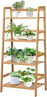 COSTWAY 4-tier Ladder Shelf, Bamboo Plant Stand Rack, Freestanding Books...