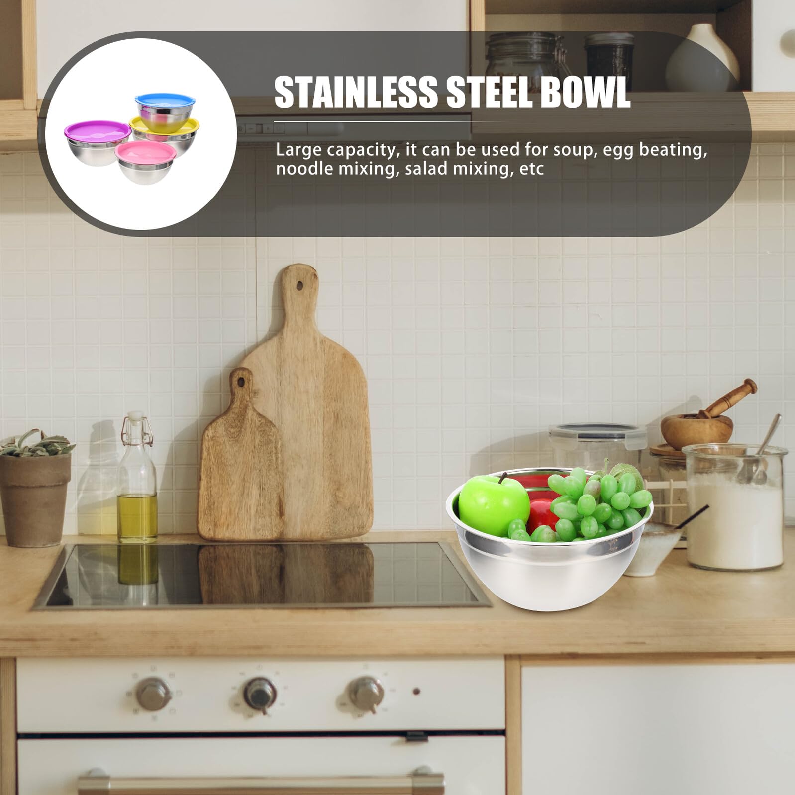 Mobestech 4 Stück Teiliges Rührschüssel mit Deckel Robuste Salatschüssel und Aufbewahrungsbehälter Vielseitig für Dessert Obst Snacks und Gemüse Langlebig und Lebensmittelecht für Küche und