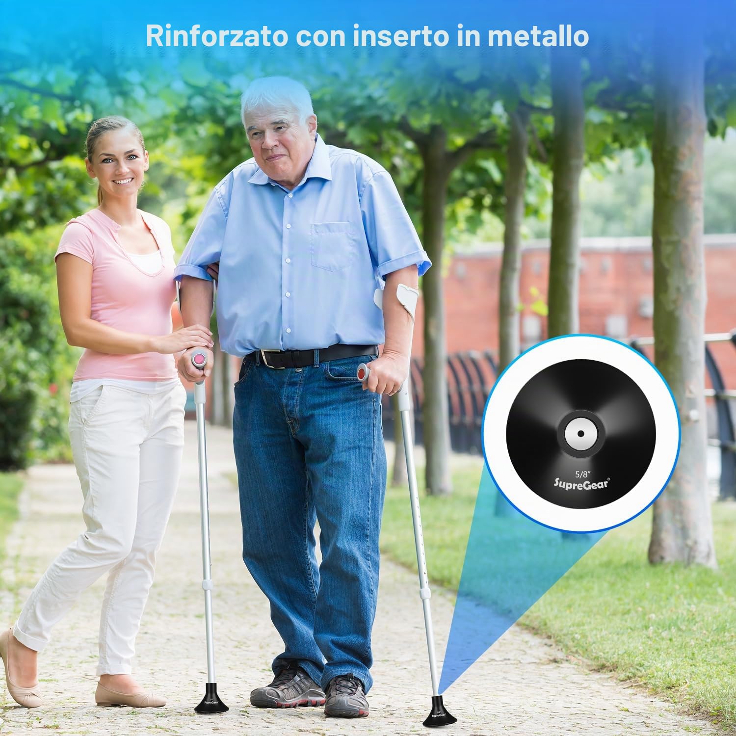 Puntali in Gomma per Bastoni da Passeggio (2 Pezzi), Punta in Gomma per Tutti i Terreni, Ricambio Resistente e Rinforzato per Bastoni e Stampelle, Adatto a Bastoni Pieghevolii