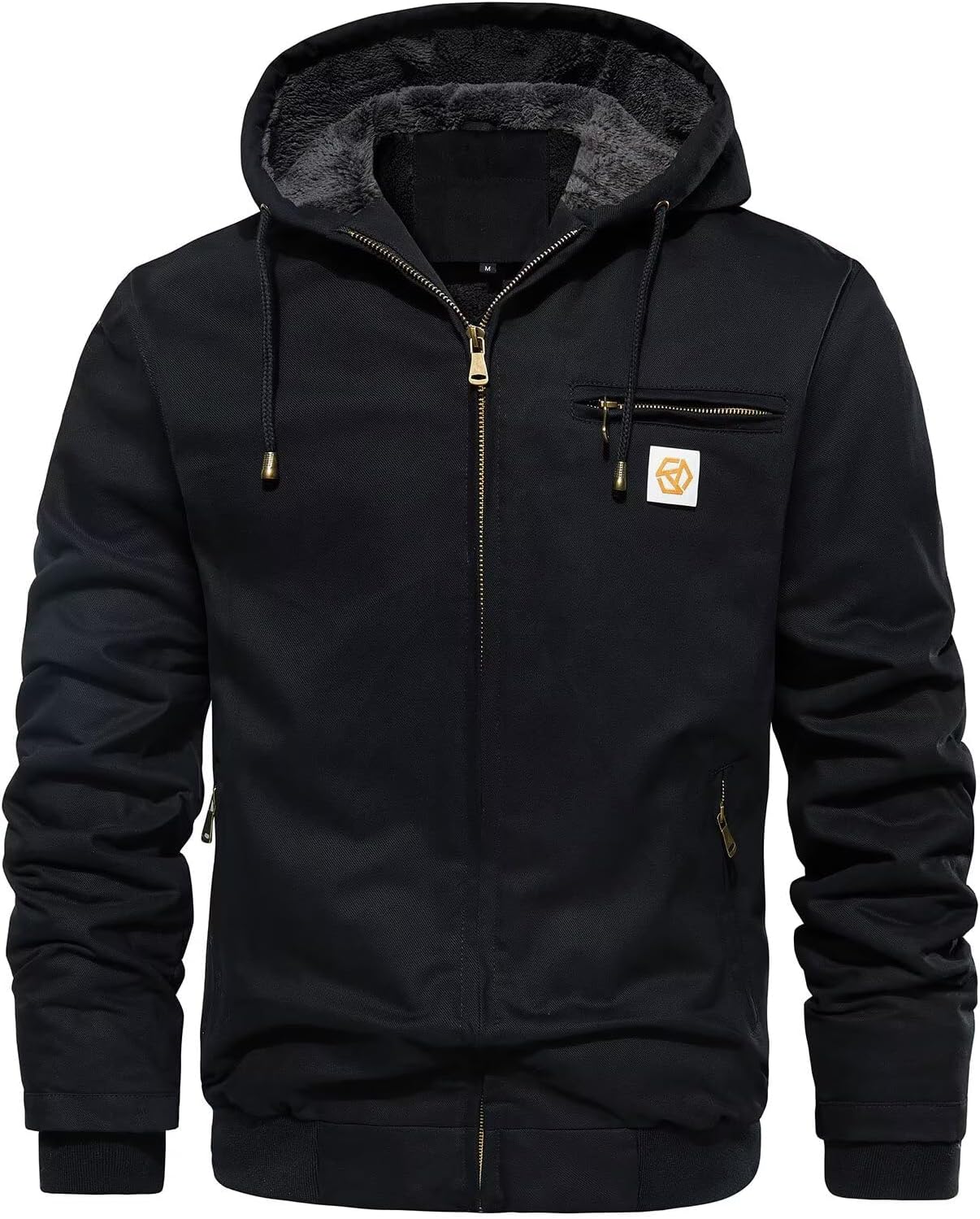 FTIMILD Men's Work Coat Hooded Fleece Lined Winter Workwear Coat Full Zip Up Cotton Jacket
