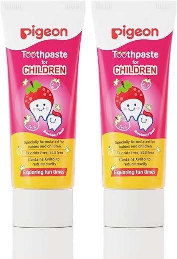 Pigeon Strawberry Flavor Toothpaste – Gentle, Specially Formulated for babies & Children, Fluoride Free & SLS Free - 45 g Each (Pack of 2)