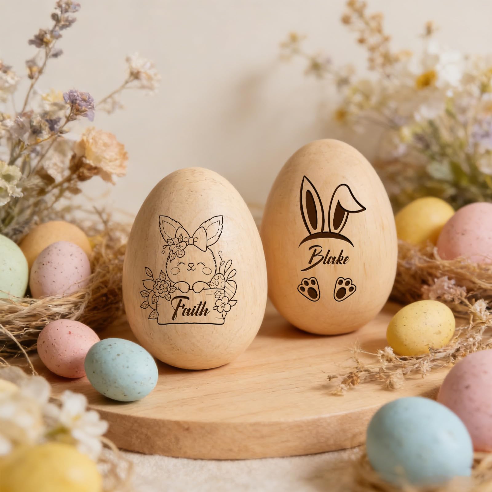 QSZ Personalised Musical Easter Egg Shakers 2026 Custom Engraved Wooden Easter Eggs Easter Basket Stuffers Personalised Easter Decor Gifts (Easter eggs - 1)