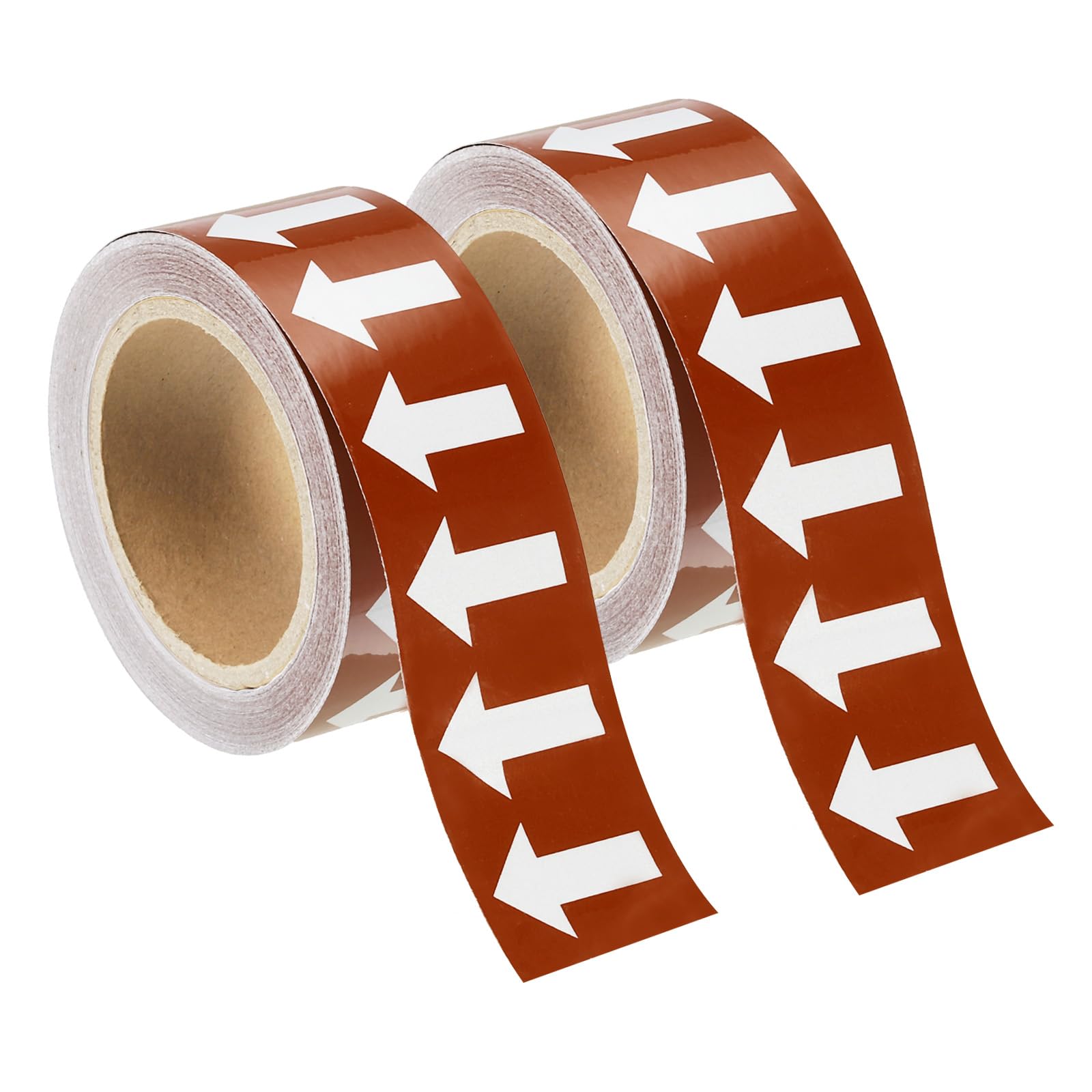 sourcing map Directional Pipe Flow Arrow Adhesive Tape Pipeline Arrow Stickers 2 Inch x 65 Ft Pipe Identification Marking Labels for Pipe Flow Markers, White on Brown Pack of 2