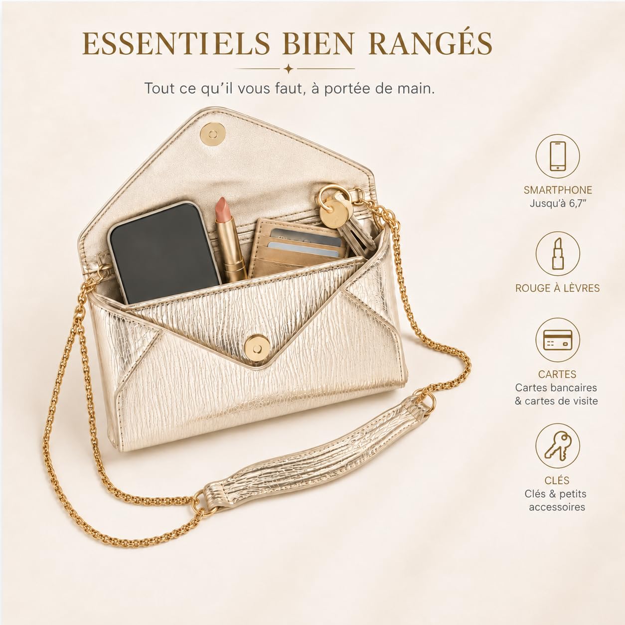 Healvian Pochette Soirée Femme Métallisée Sac Mariage Élégant Avec Chaîne | Mini Sac À Main Chic Pour Cocktail Et Cérémonie,Pochette Élégante Légère Avec Bandoulière Chaîne, Idéal Femme Invitée Mariage