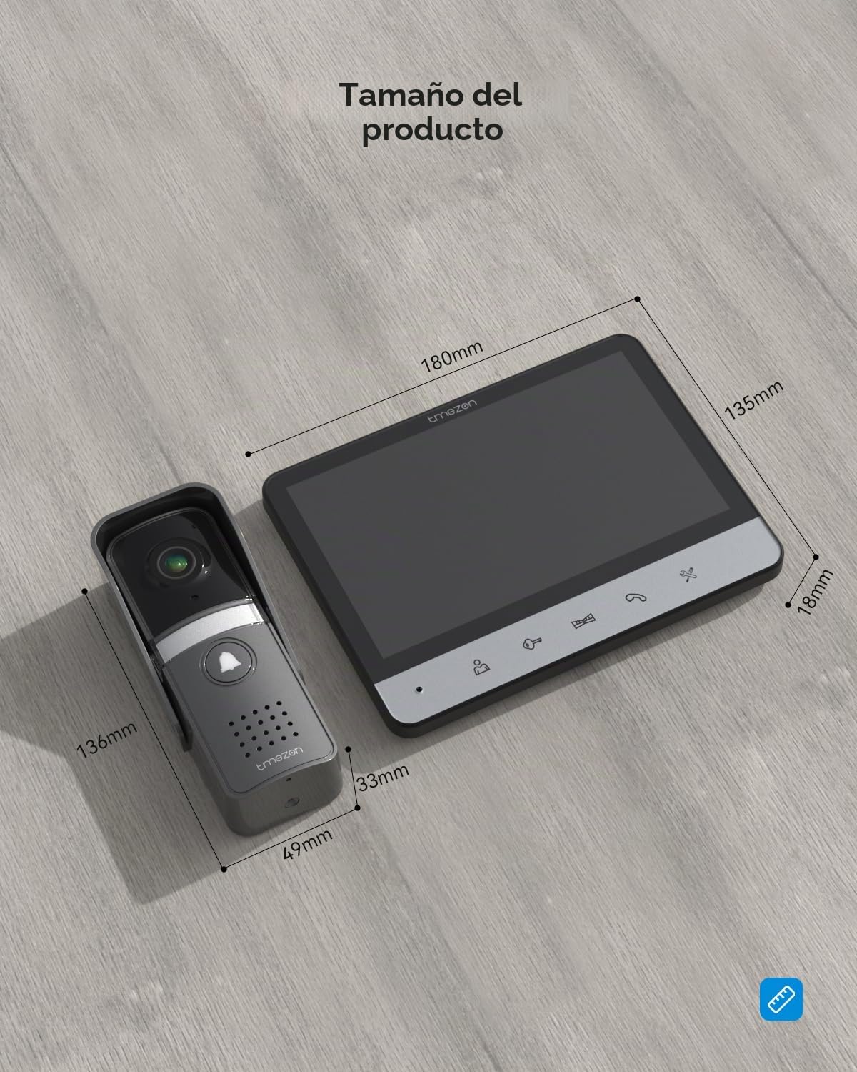 TMEZON Videoportero 4 Hilos,Timbre Video Sistema de intercomunicación con 2 * 7 zoll Monitor y Timbre con Cable,Vista en Vivo y conversación, Desbloqueo por Monitor Interior,para 1 Familia