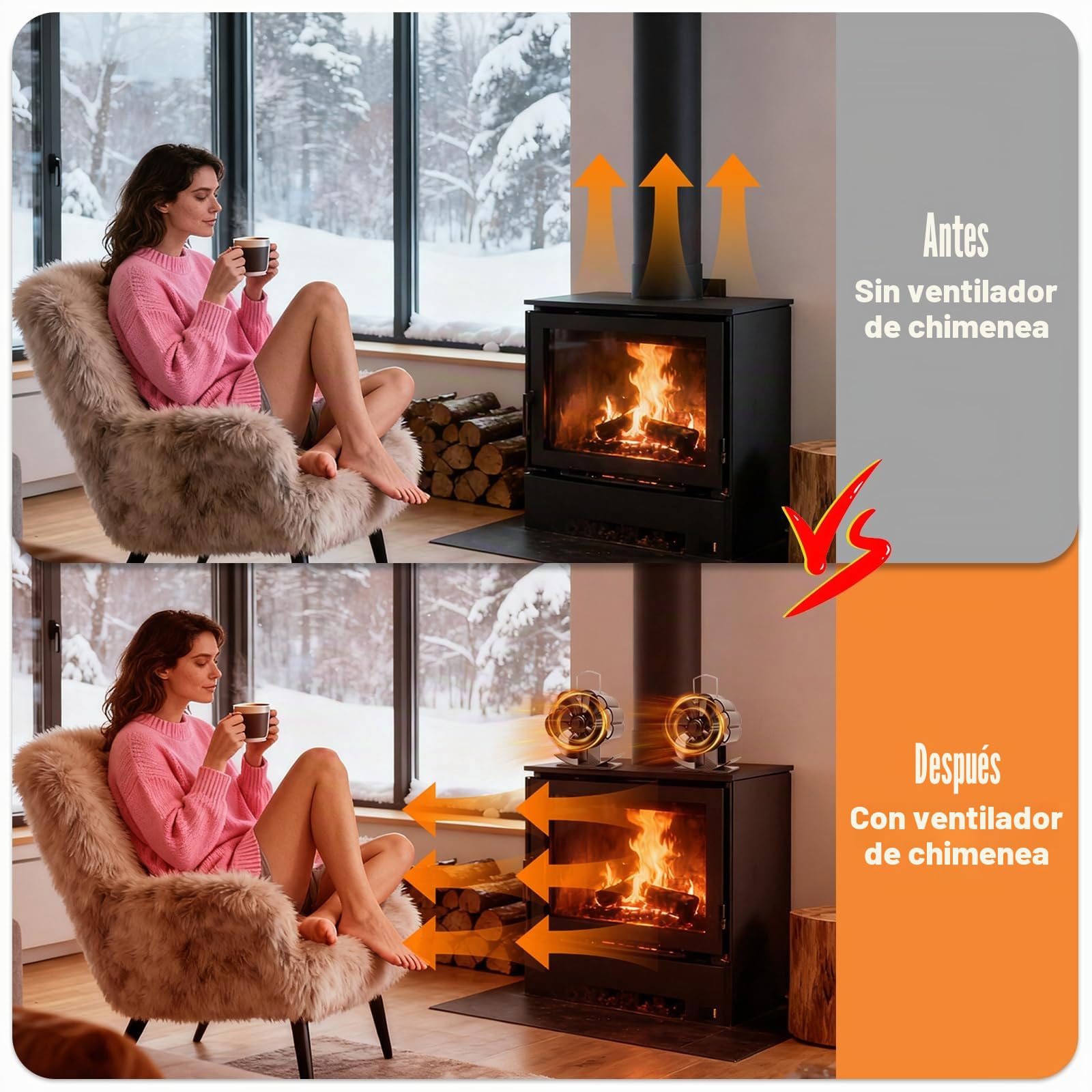 LURICO Ventilador de Chimenea sin electricidad, 5 Aspas Ventilador de Estufa, Ventilador de Estufa de Lena Silencioso para Estufas de Leña de Leña, Leña, Chimenea, Estufa (Negro)