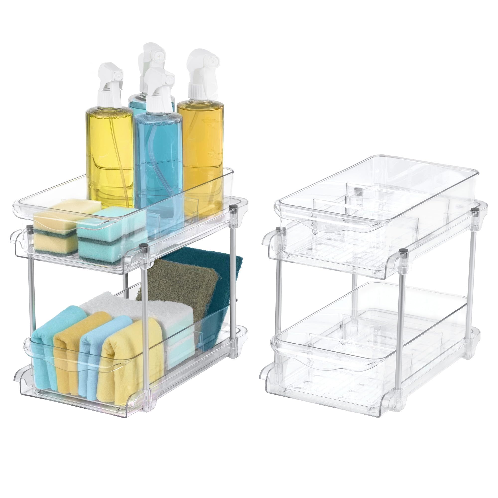 FiNeWaY Set of 2 Under Sink Storage Kitchen Organiser- 2 Tier Sliding Multipurpose Storage Unit - Adjustable Dividers For Versatile Use - Perfect For Storing Kitchen Supplies, Spices, Snacks,Skincare