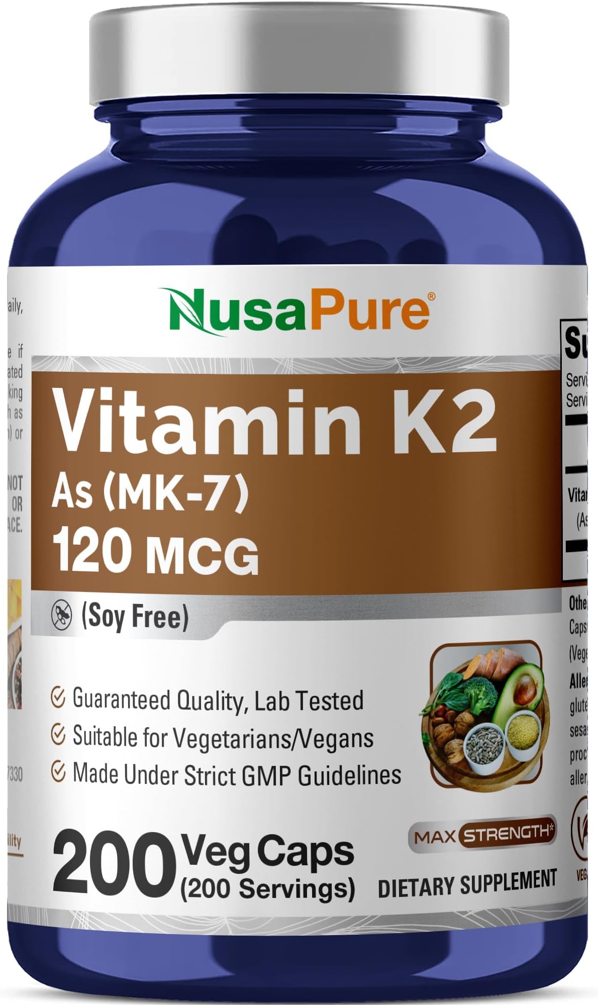 Vitamin K2 MK7 120 mcg 200 Veggie Caps (Soy Free, Non-GMO, Vegan)
