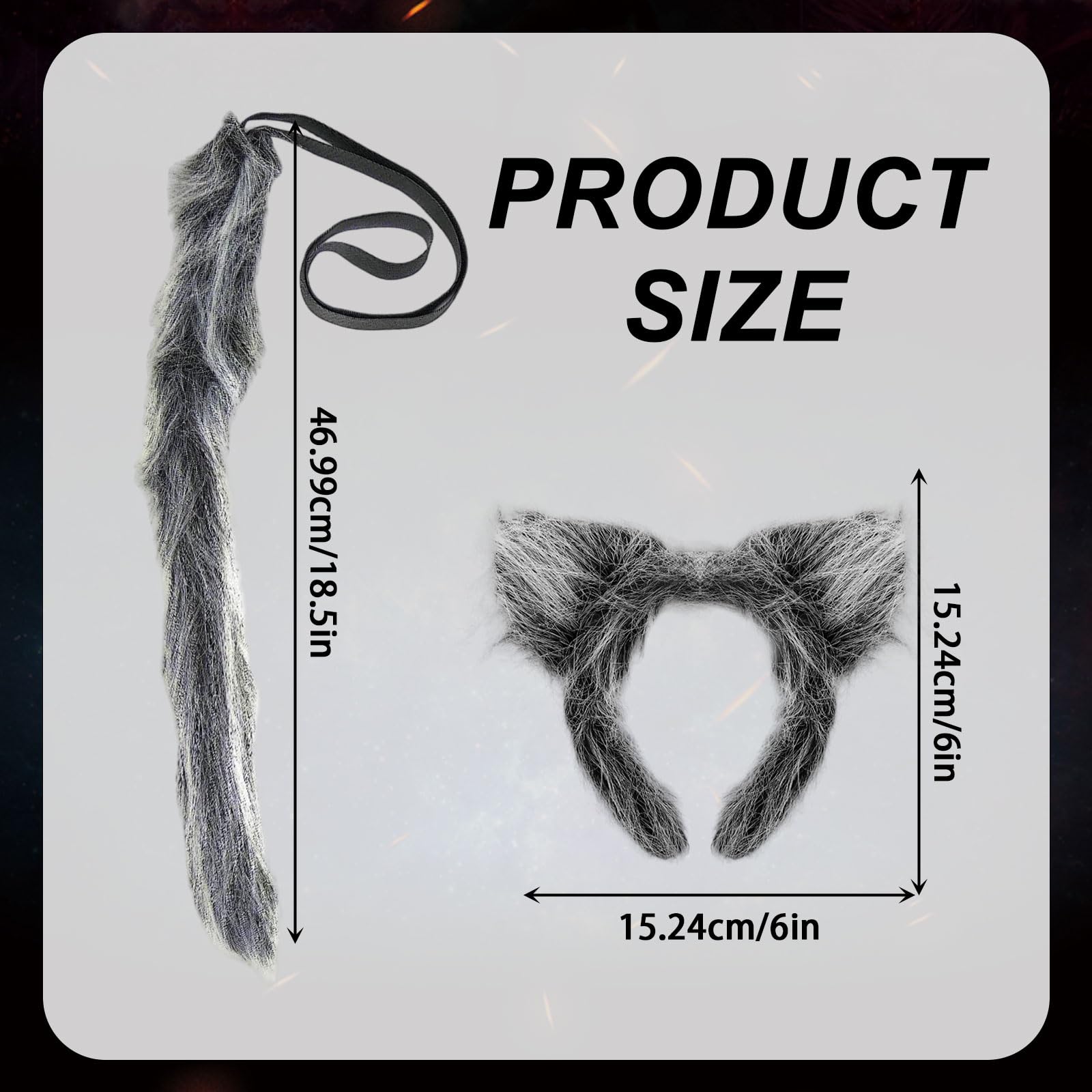 UILYNIU 2Pcs Grey Wolf Costume Accessory Set, Wolf Ears Headband & Tail for Kids & Adults - Image 2