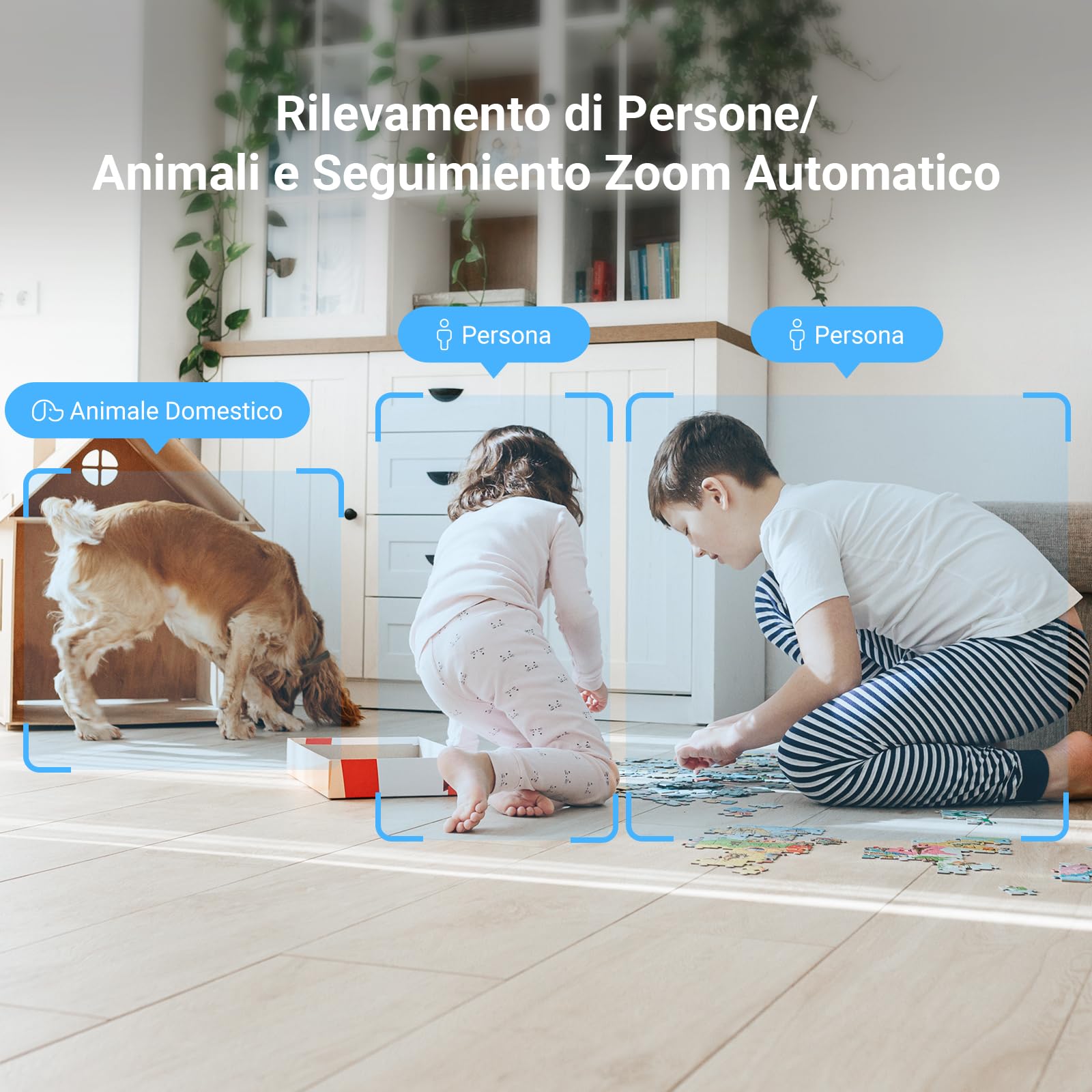 EZVIZ 4K Telecamera di sorveglianza WiFi interno 360° Telecamera IP 8MP, AI Rilevamento persone/animali domestici/rumore, visione notturna a colori, monitoraggio e zoom automatico, chiamata