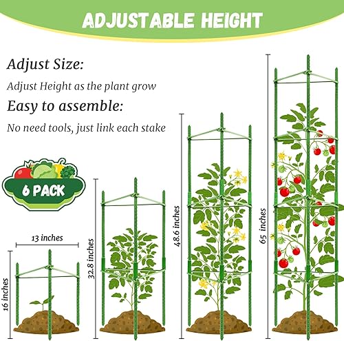 Miniatura 2 de Legigo Paquete de 6 jaulas de tomate para soporte de plantas de jardín, estacas de jardín de hasta 48 pulgadas, jaula de tomate para plantas en