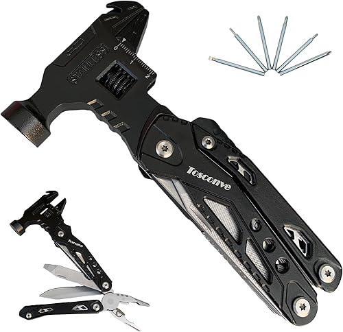 Martillo multiherramienta con llave, regalos para hombres, alicates de martillo multiherramienta premium con destornillador, cortadores de alambre,