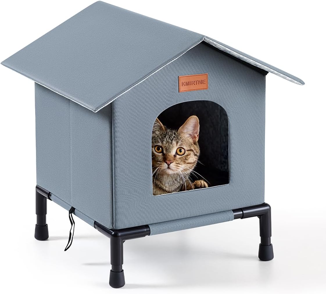 Insulated Outdoor Cat House Weatherproof Winter Feral Cat Shelter Elevated Bottom Self-Warming Predator-Proof Design for Stray & Indoor Cats (Grey, Medium) Grey Medium