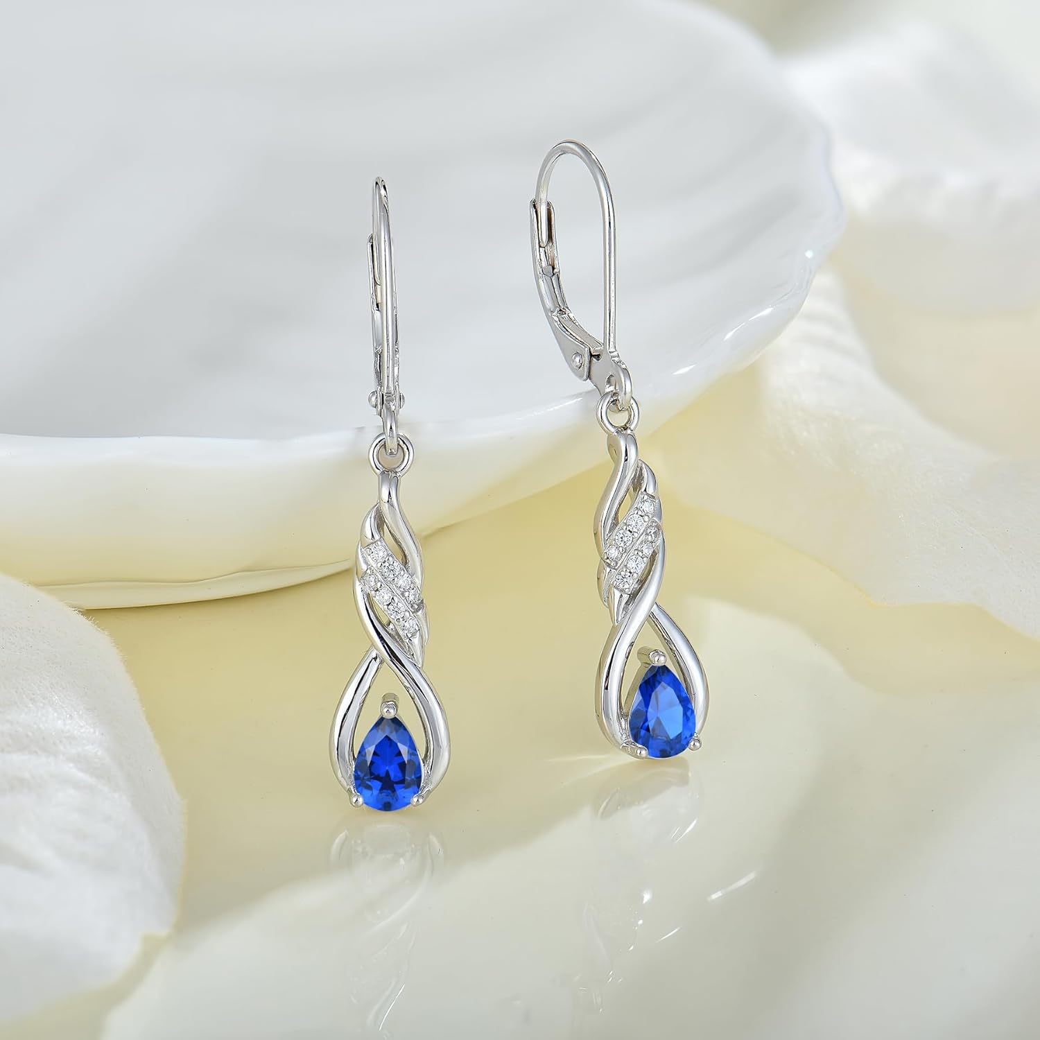 Women 925 Sterling Silver Birthstone Infinity Teardrop Leverback Drop Dangle Earrings 4 * 6mm 5A Cubic Zirconia Jewelry for Her - Image 4