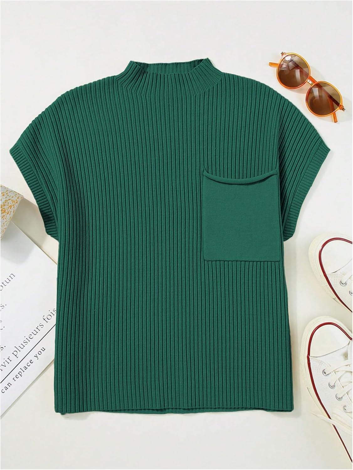 SOLY HUX Women's Short Sleeve Sweater Mock Neck Knit Pullover Dressy Casual Fall Tops - Image 4
