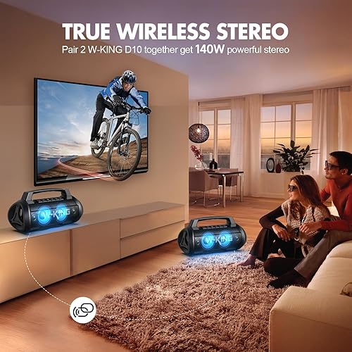 Miniatura 6 de W-KING Altavoz Bluetooth portátil con micrófono inalámbrico, 120 W pico 70 W RMS altavoces Bluetooth impermeables con subwoofer altavoces al aire
