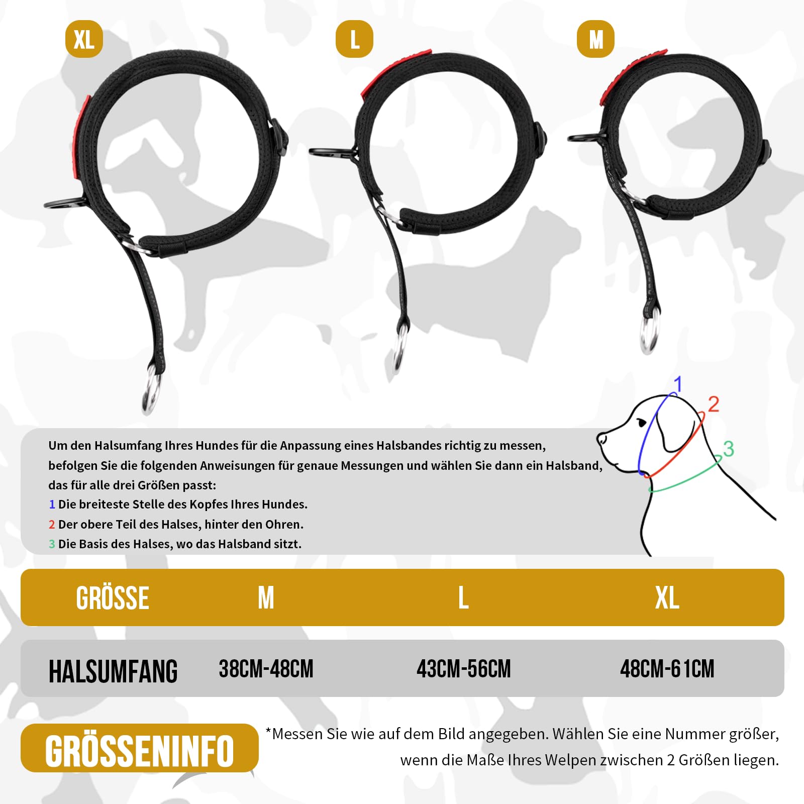 OneTigris Zug-Stopp Hundehalsband, Weich Gepolstert Breites Hundehalsband mit Reflektierend für Mittelgroße und Große Hunde, Schwarz M