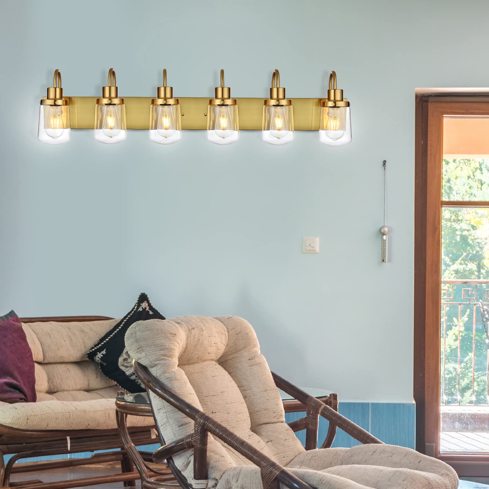 Yaohong Bathroom Vanity Light Fixtures in Brushed Brass, 6Light