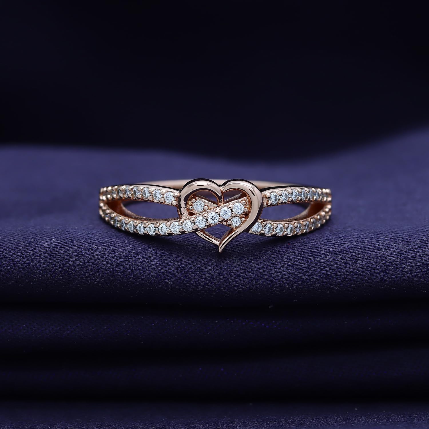 SAVEARTH DIAMONDS Infinity Criss Cross Heart Promise Ring for Women Round Lab Created Moissanite Wedding Engagement Ring in 18K Gold Plated Jewelry Gift for Her