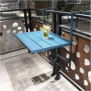 bingomiynhg Mesa Plegable para Balcón Y Mesa De Jardín De Metal Mesa para Terraza con Barandilla para Jardín, Patio Y Balcón Mesa Colgante para Exteriores con 4 Alturas Ajustables (Color: Azul