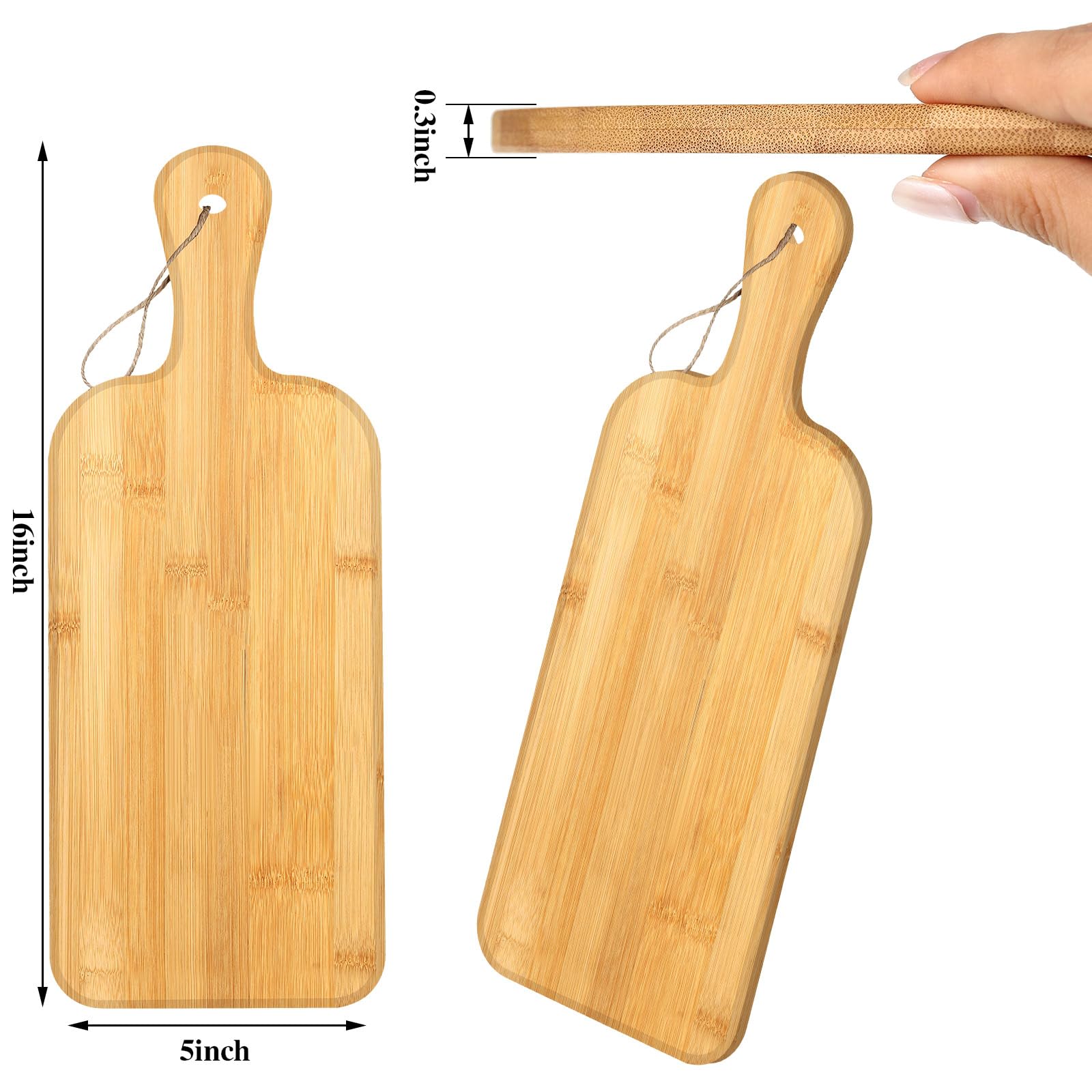 Juego de 12 tablas de cortar lisas con asas, tabla de cortar grande de madera para cocina, tabla de cortar a granel para verduras, carne, pizza, queso, pan de frutas (16 x 5 pulgadas, bambú)