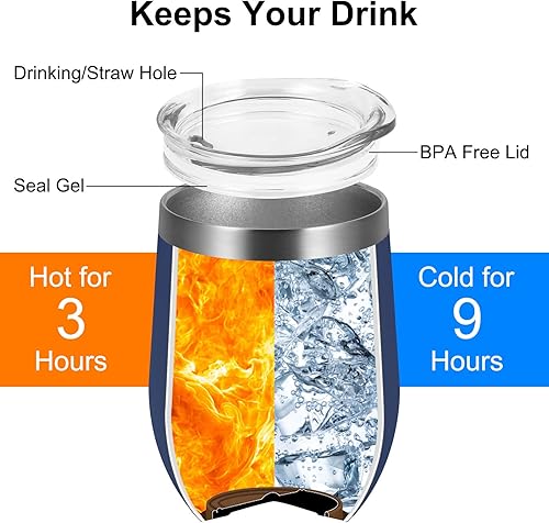 Miniatura 3 de Waipfaru Vaso de vino aislado de 12 onzas con tapa y pajita, vaso de vino de acero inoxidable sin tallo, vaso de vino de doble pared al vacío para