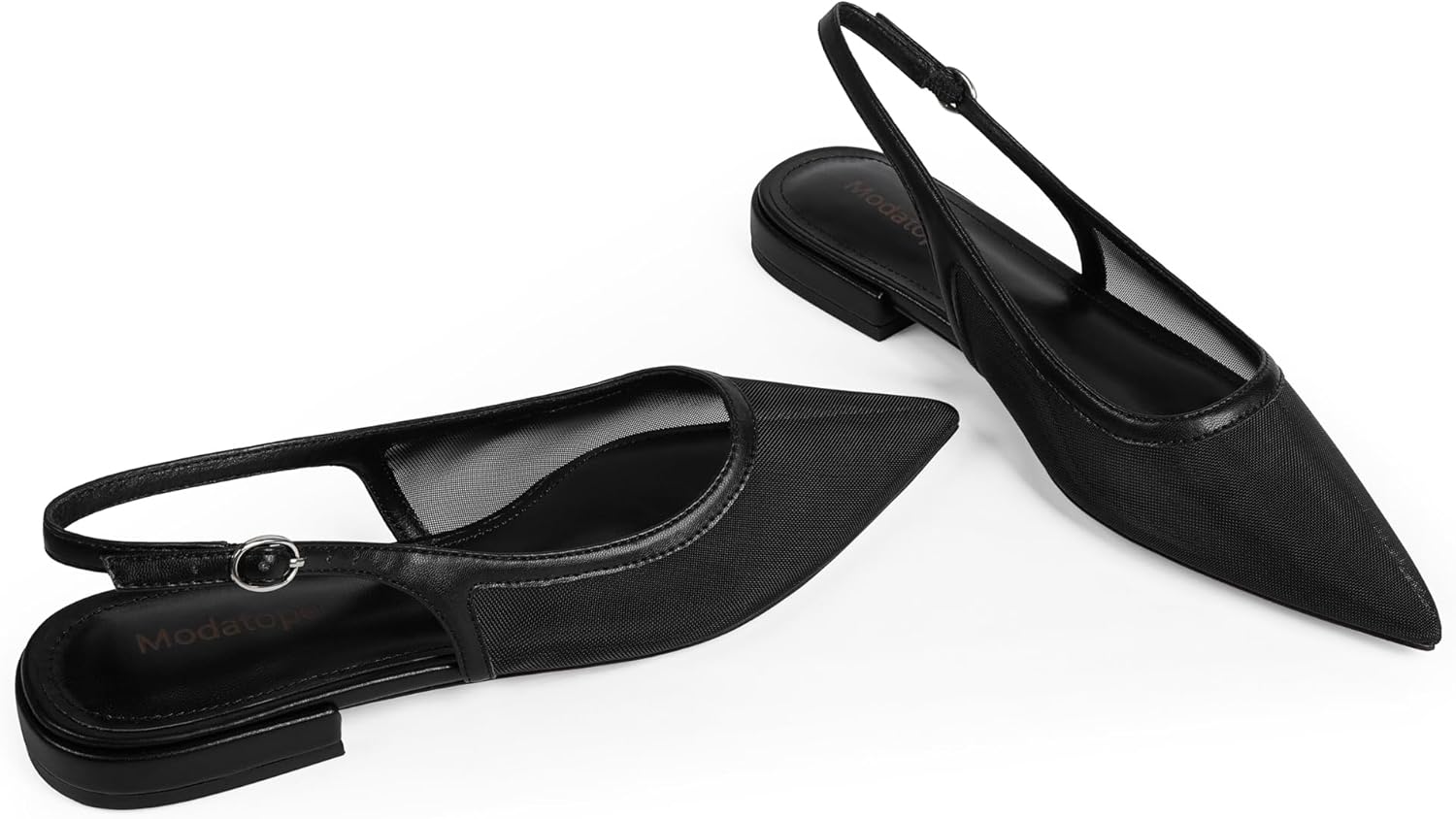 Modatope Slingback Flats for Women Pointed Toe Ballet Flats Classic Low Heel Sandals Dress Shoes - Image 5