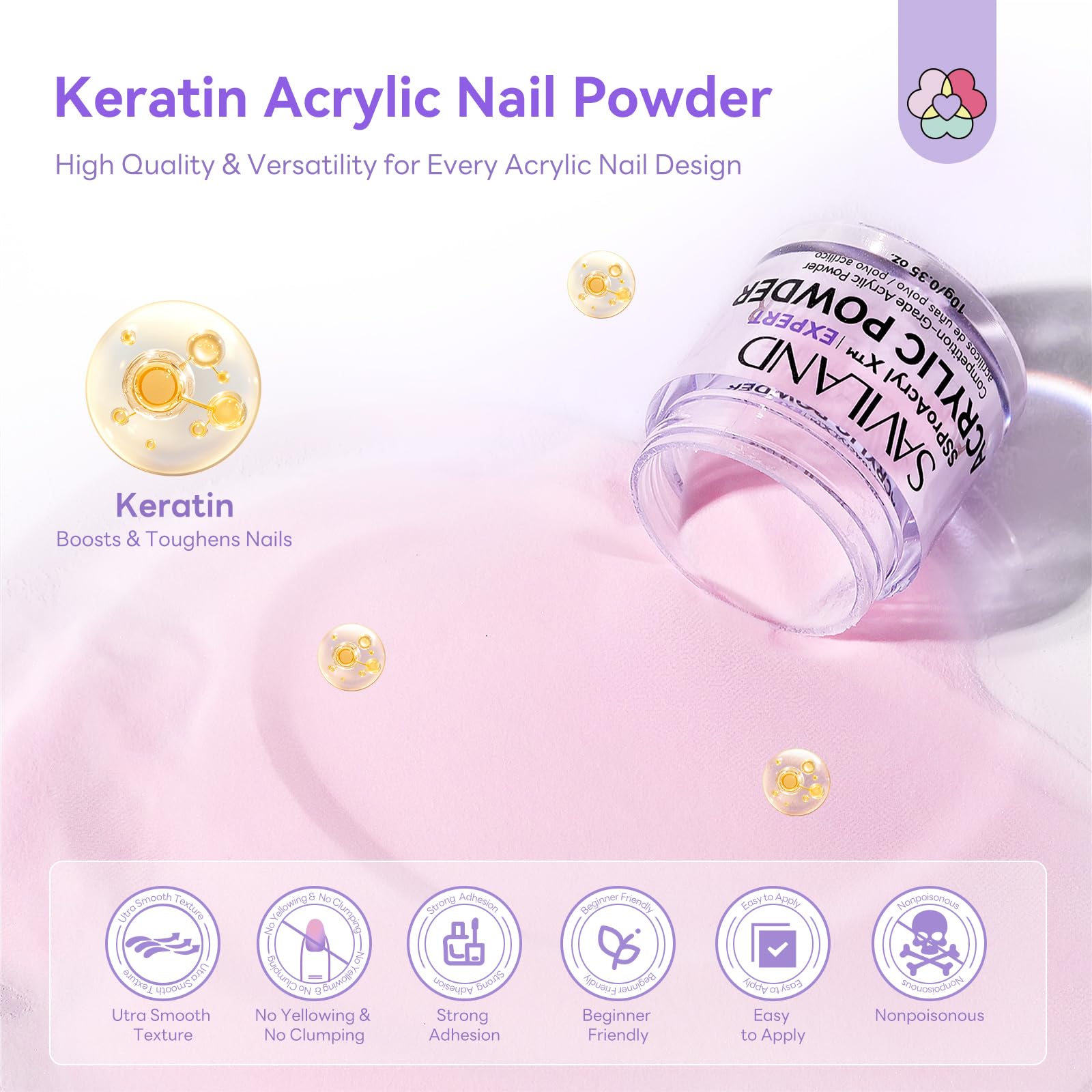 SAVILANDAcrylic Nail Kit: 3 Colors Powder, 3 Pcs Brushes (Size 8/10/14) for French Extensions & 3D Carving Art, Beginner DIY Home - Image 2