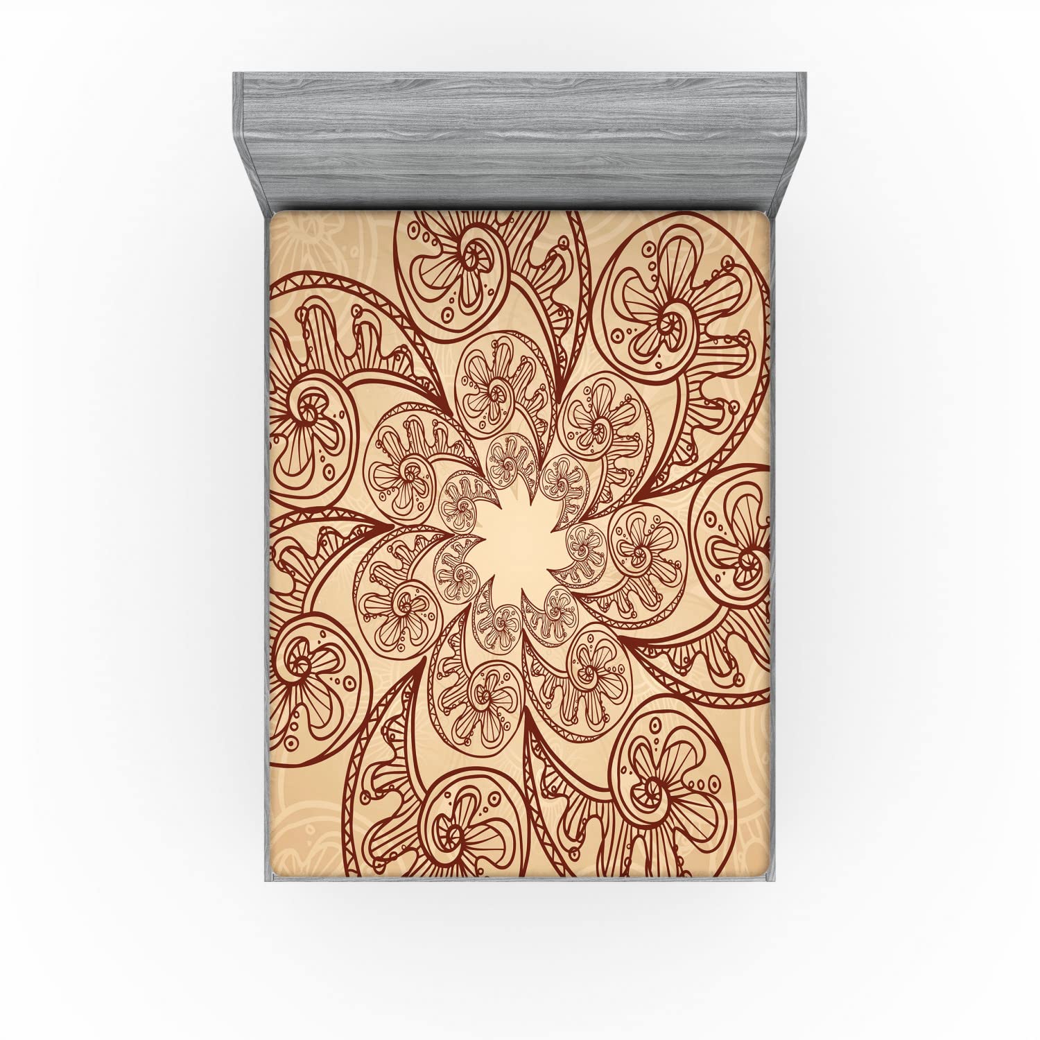 Ambesonne Brown Mandala 2 Pack Fitted Sheet, Circles Zentangle, Bed Cover All-Round Elastic Deep Pockets 2 Pieces, Package Contains 2 California King Fitted Sheets, Chestnut Brown