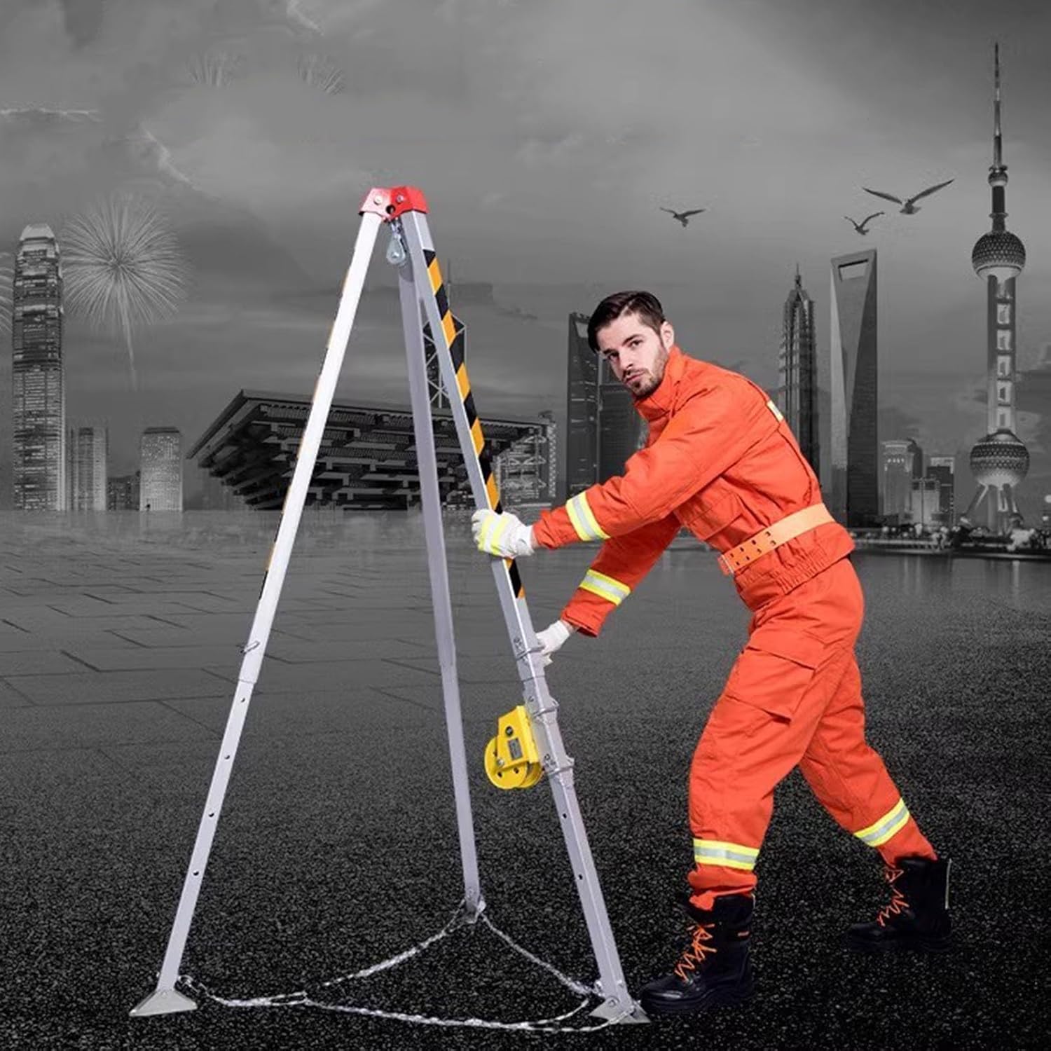Confined Space Rescue Kit - Fall Protection Harness, Emergency Tripod, Multi-Functional Self-Locking Fall Arrest Device (1800 lbs) for Safety and Rescue Operations