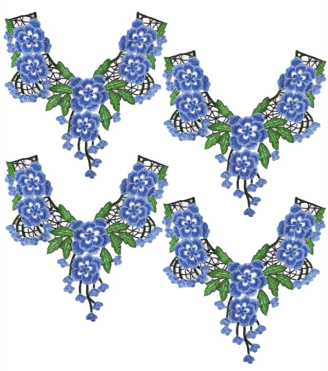 Applique pour habits col fleuri bleu pour masquer tache vêtement pack de 4