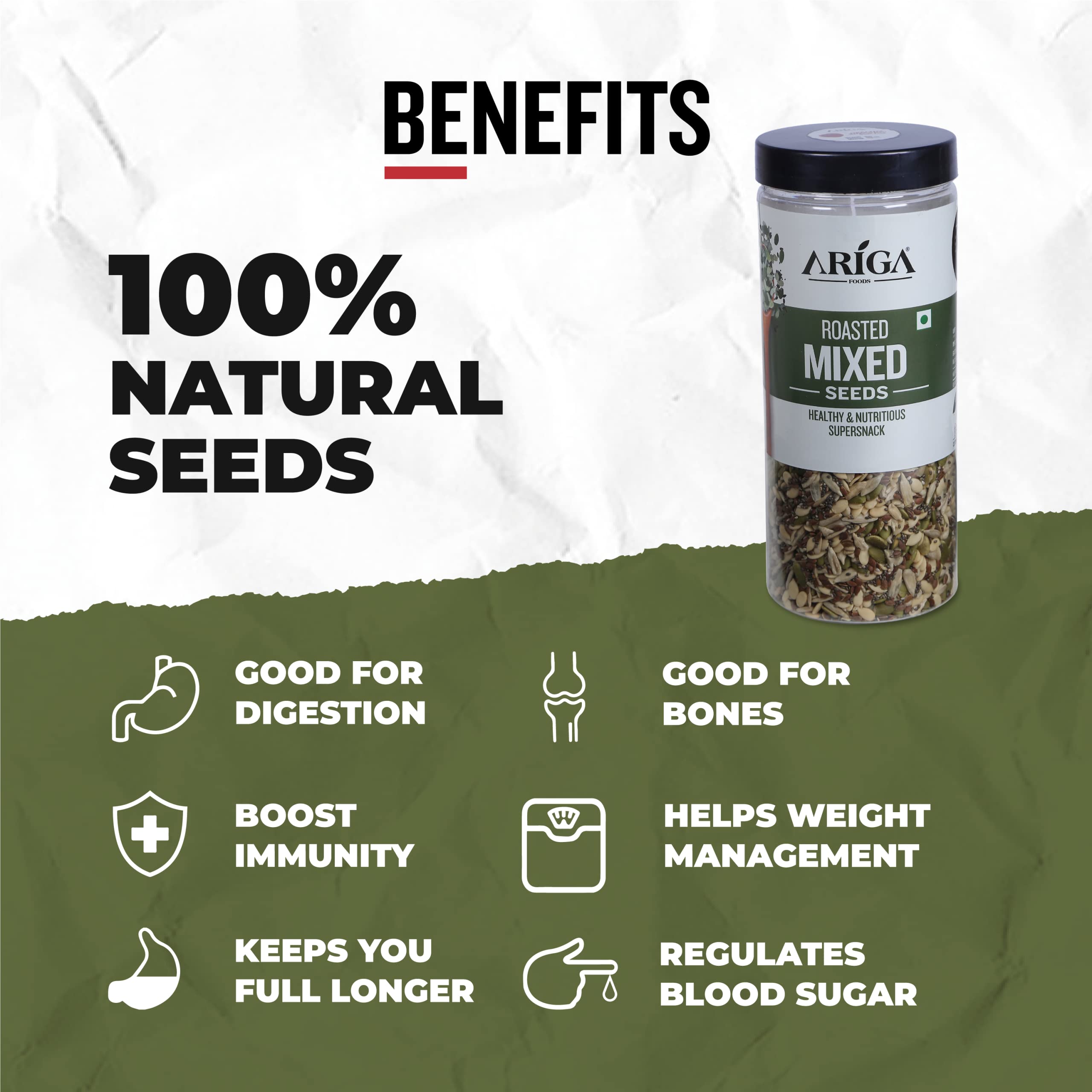Ariga Foods 5 in 1 Super Seeds Mix- Pumpkin, Flax, Chia, Watermelon and Sunflower Mixed Seeds for Weight Loss in Pet Jar Value Pack (500g) | Vitamins & Minerals Rich | Healthy Diet Food 3