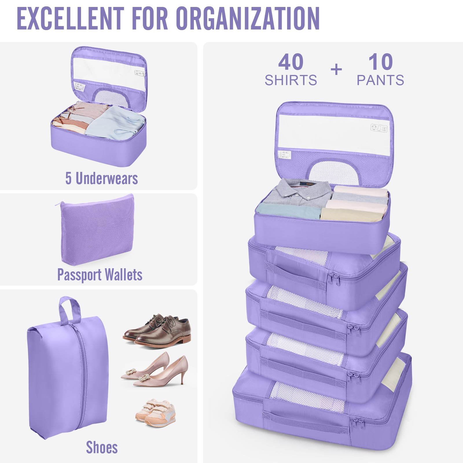 Veken 10 Set Packing Cubes for Travel Essentials,Anti-Wrinkle Buckled Suitcase Organizer for Shoe & Toiletry Bag,Carry On Luggage Bag with 99+ Count Mesh Holes for Airplane & College Dorm Accessories view 5