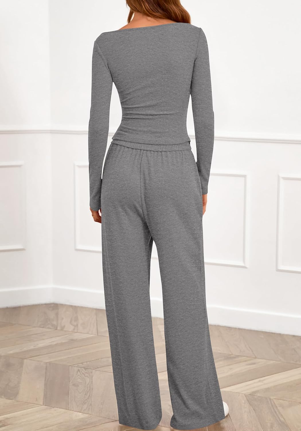 BTFBM Two Piece Sets For Women Fall 2025 Airport Outfits Asymmetrical Boat Neck Tops Wide Leg Pants Matching Lounge Set - Image 3