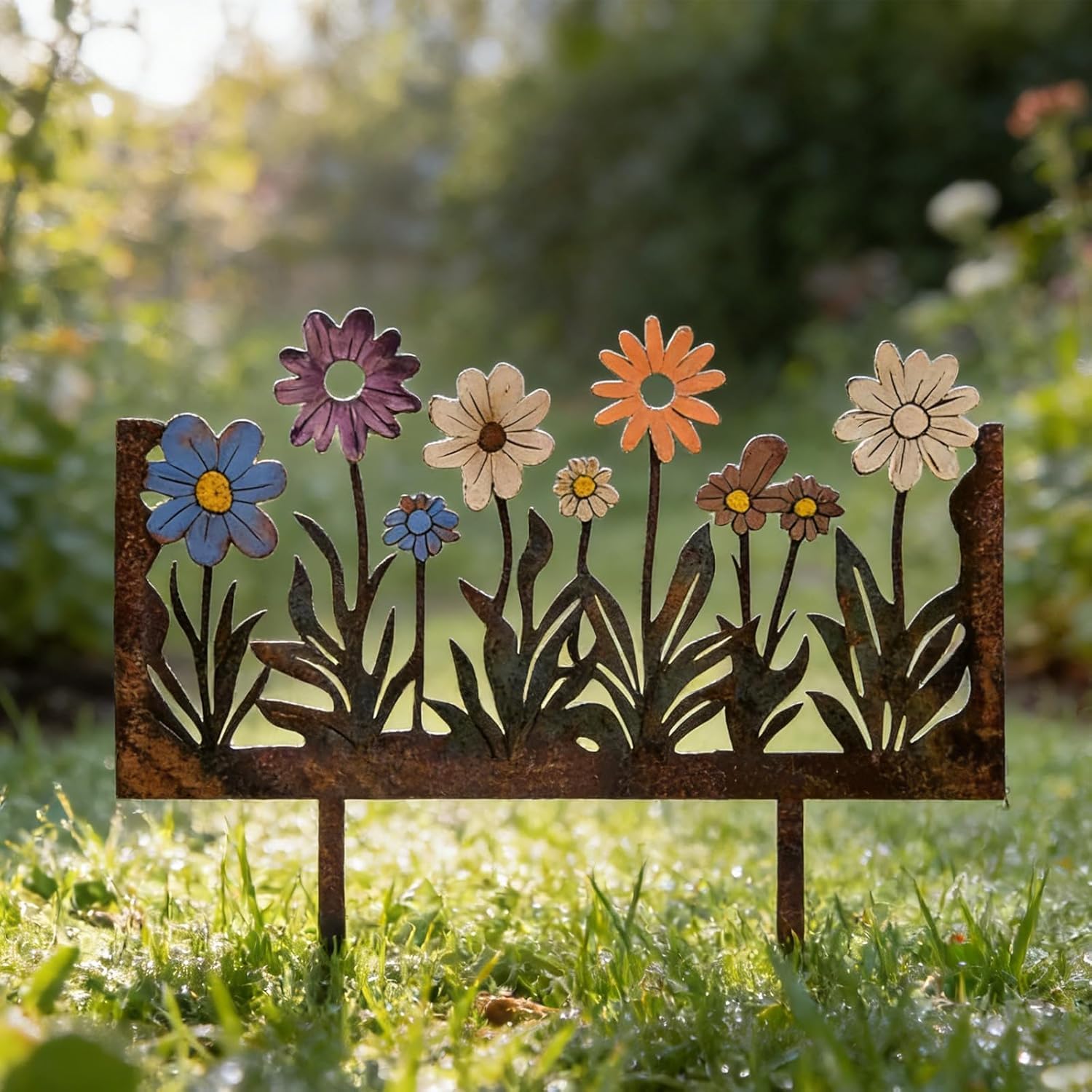Bankeep Garden Stake Rust, Decorative Garden Stakes, Colourful Flower Stakes, Garden Decoration for Outdoors, Weatherproof, Garden Stake, Metal, for Garden, Lawn, Yard, Balcony, Flower Pot, Decoration