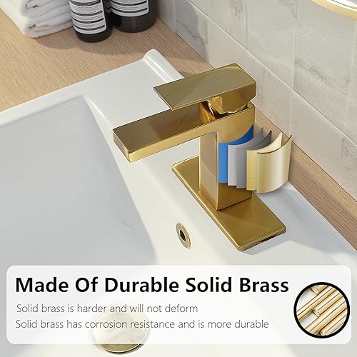 Miniatura 4 de Grifo de lavabo de baño dorado cepillado, grifo de baño de un solo agujero, grifo de baño moderno, tocador de lavabo RV con mango único con drenaje