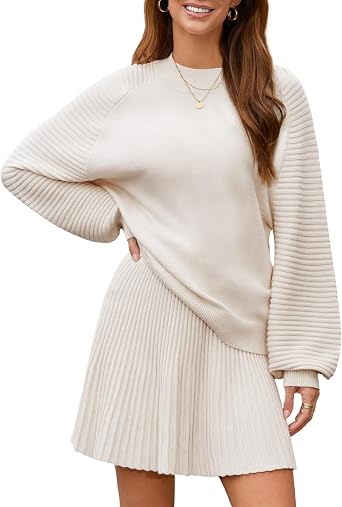 Two Piece Outfits Women Autumn Winter Sweater Top Mini Skirt Sets
