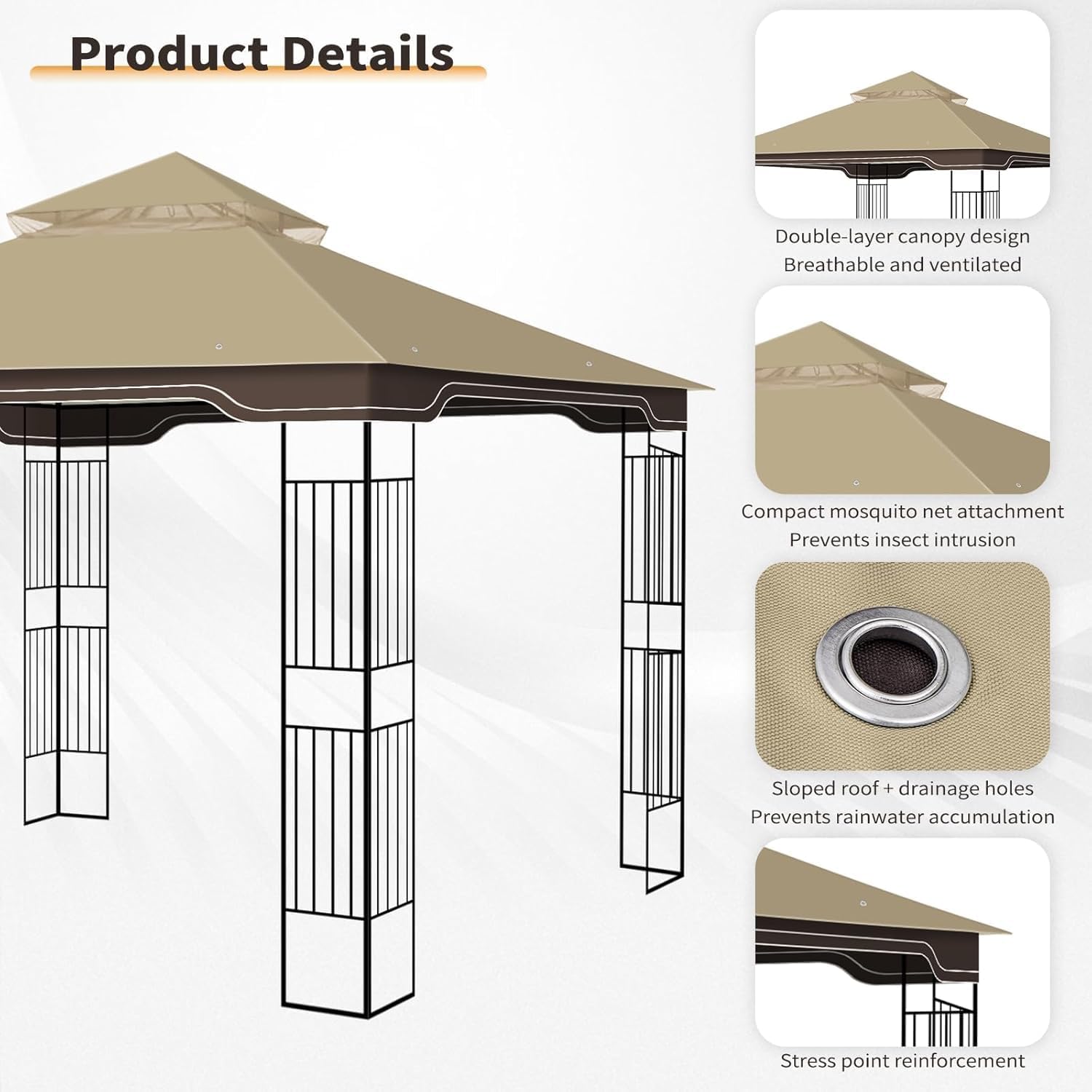 Replacement Gazebo Canopy, 10 x 12 FT Durable Outdoor Roof Cover – Fits Regency II Patio Gazebo L-GZ798PST, A101004104, A101004105 (Khaki)