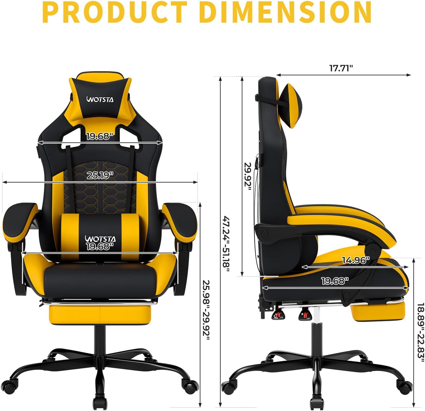 Gaming Chair with Massage,Ergonomic PC Gaming Chair with Footrest Comfortable Headrest and Lumbar Support,High Back Game Chair PVC Leather,300LBS (Sunflower Yellow) thumbnail