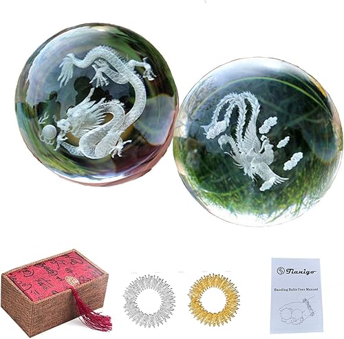 Miniatura 8 de Tianigo Baoding - Bolas de cristal de dragón y fénix, 2 unidades, para terapia de manos, alivio del estrés, bolas de ejercicio de mano, 2 unidades