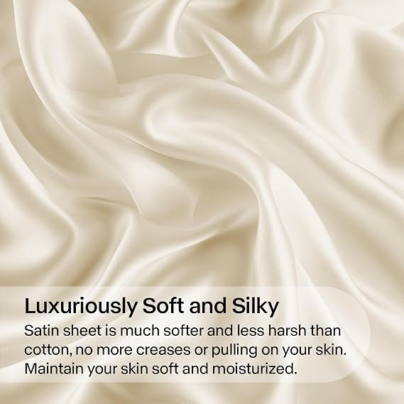 BEDELITE Satin Sheets Twin Size Bed Set, Beige, 3 Pieces | Luxury Silky Bed Sheets, 15 Inch Deep Pocket, Similar to Silk, Soft and Cooling, Reduces Friction, Gentle on Hair and Skin