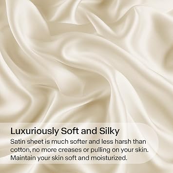 BEDELITE Satin Sheets Twin Size Bed Set, Beige, 3 Pieces | Luxury Silky Bed Sheets, 15 Inch Deep Pocket, Similar to Silk, Soft and Cooling, Reduces Friction, Gentle on Hair and Skin