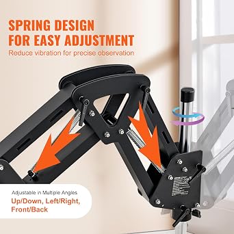 VEVOR Multidirektionales Mikroskop mit Federhalterung Schmuckmikroskop 7X-45X Gesamtvergrößerung Mikro-Schmuck-Intarsienständer mit integriertem USB-Ring-LED-Licht und 360°-Kugelschraubstock